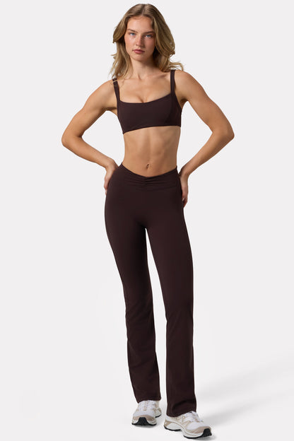 Soft Active Ruched Flared Trousers in Espresso